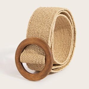 Natural Woven Belt with Round Wooden Buckle